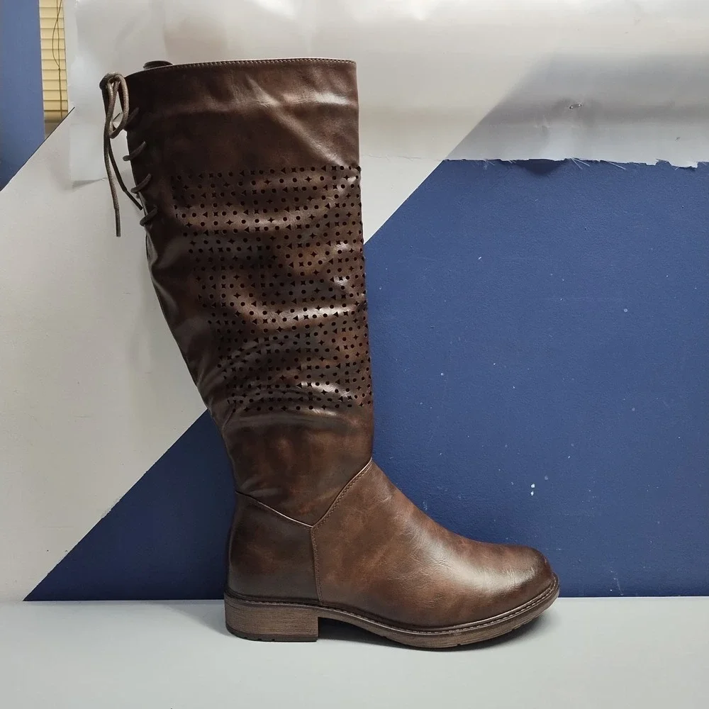 Barcelona-6 Boots‎ Womens Size 8.5W Brown Leather Waterproof Round Toe Side Zip